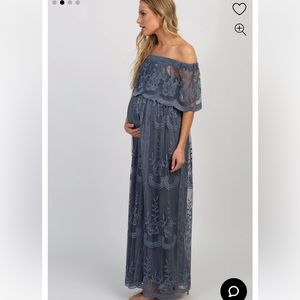 Pink blush lace maternity dress